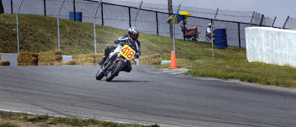 Andrea and the NS250 in corner 2 at Mosport