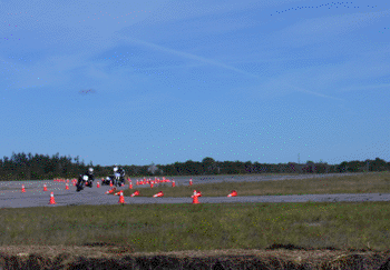vintage motorcycle racing on the airport runways at North Bay