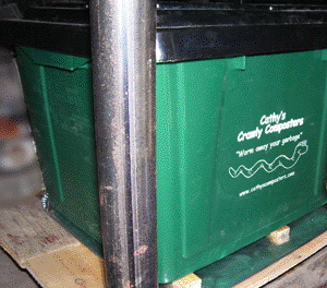worm-composting bin stored away